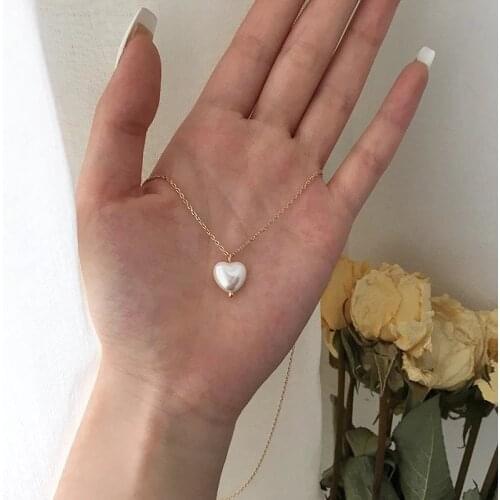 925 Sterling Silver Elegant Pearl Heart Shape Charm Korean Necklace Pendant Christmas Jewelry For Women Wedding Choker dz539