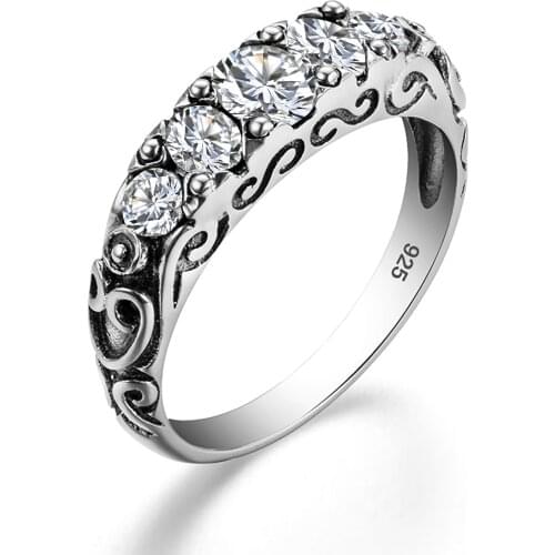 Szjinao Diamond Rings For Women Antique 925 sterling Silver White Zirconia Ring Gemstones Wedding Punk Fine Jewelry Wholesale