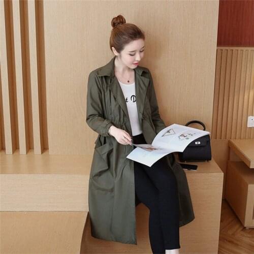 Trench Coat Women Korean Style Spring Autumn Mid-Long Large Size Casual Windbreaker Long Sleeve Drawstring Loose Thin Coat K292