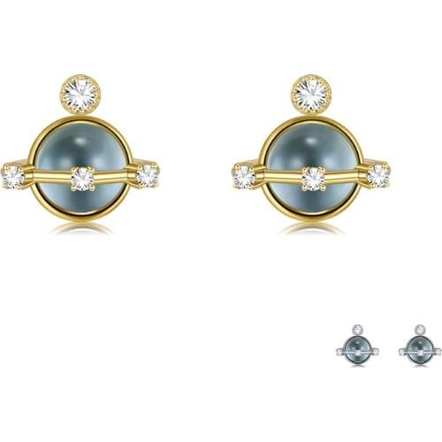 SILVERHOO 925 Sterling Silver Round Planet Around Stud Earrings For Women Trendy Cubic Zircon Silver Earring Anniversary Jewelry