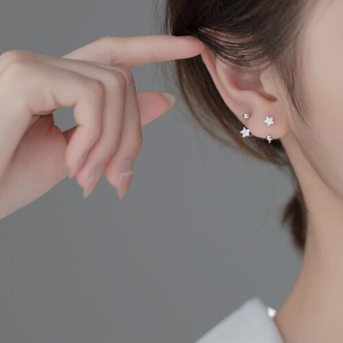 Real 925 Sterling Silver Star Stud Earrings Curved Screw Back Earring for Women Girls Hypoallergenic Jewelry