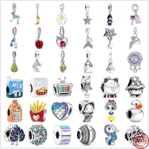New 925 Sterling Silver Apple Wine Glass Flower Dangle Ocean Clip Charm bead Fit Original Pandora Bracelet DIY Jewelry For Women
