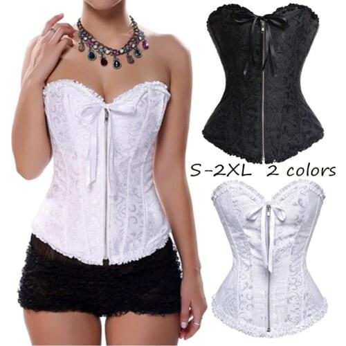 Womens Lace Up Zipper Boned Overbust Corset Top Bustier Femme Bodyshaper Korzet Vintage Croset Plus Size Corsette Corsets Corse