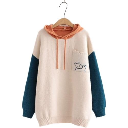 Korean Knit Jumper Autumn Winter Sweater Womens Pullovers Preppy Style Hit Color Patchwork Sweaters Harajuku Pullover 209851