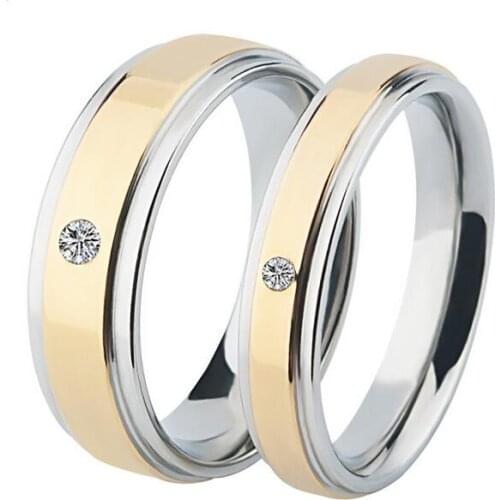 Stainless steel gold glossy couple rings
