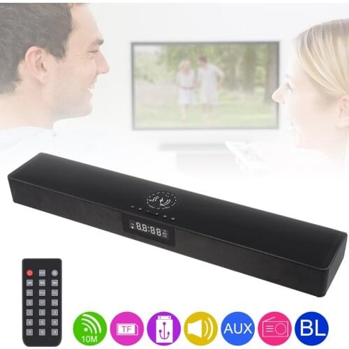 BS-39B 20W Meeting Home Theater Sensurround Sound Bar Speaker Wireless Charging and Alarm Clock for Smartphone PC TV