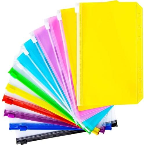 12 Pcs A6 Binder PVC Pockets Colorful Accessories Notebook Binder Pockets with Zipper For Home, School, Office