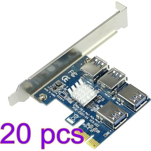 20 Pieces PCIE PCI-E PCI Express Riser Card 1x to 16x 1 to 4 USB 3.0 Slot Multiplier Hub Adapter For Bitcoin Mining BTC Devices