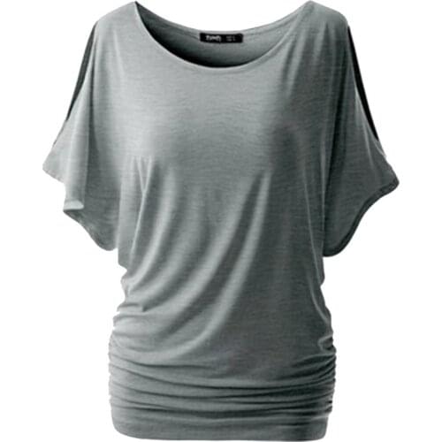 2021 Summer T Shirt Women Harajuku Tops Plus Size Solid O-Neck Batwing Sleeve Fold Hem Loose Top T-shirt 5XL Tees Dropshipping