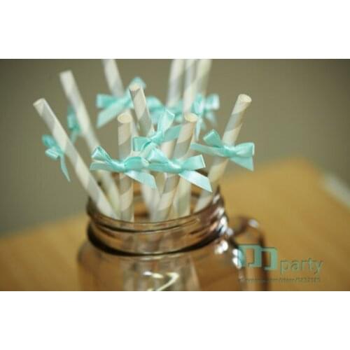 25 pcs Handmade Tiffany Bow Biodegradable Paper Drinking Straws,kids birthday party supplies, wedding table decoration
