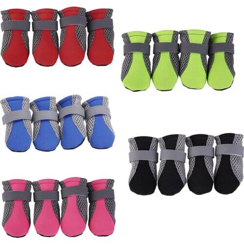 4pcs/lot Breathable Dog Shoes Anti-skid Rain Snow Shoes Warm Reflective Design At Night Pet Boots Paw Protector