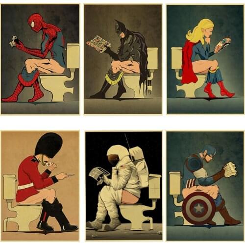 5D Diamond Painting Marvel Avengers Spoofed Superheroes Diamond Embroidery In The Toilets Funny Hero Kids Room Decoration