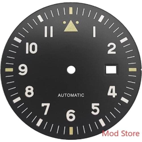 HQ 35.5mm Black Green Pilots Watch Sterile Dial Spitfire Style For Miyota8215 DG2813 ETA2824/2836 Mov't Super Green Luminous