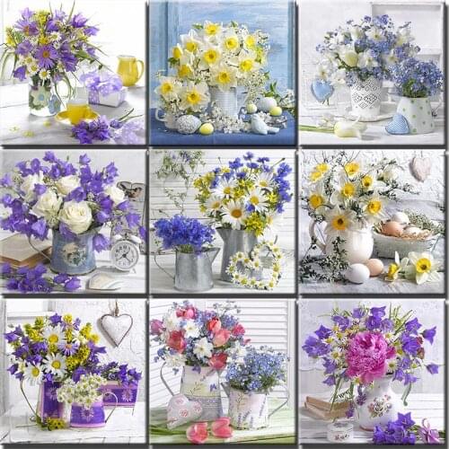 Flowers Diy Oil Painting By Numbers Modern Wall Art Picture Acrylic Coloring Adults Kit Paint On Canvas For Home Decors Artwork