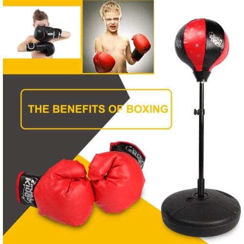 Children Boxing Reaction Ball Height Adjustable Taekwondo Training Ball With Gloves Fitness Sports Boys Girls Training Equipment