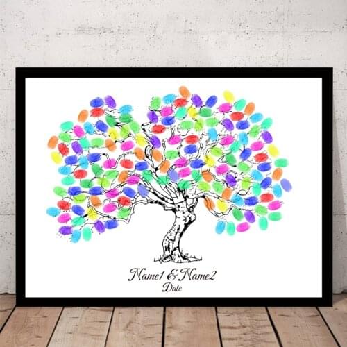 Personalized Name Date Fingerprint DIY Signature Guestbook Creative Fingerprint Signature Wedding Tree For Wedding Souvenir