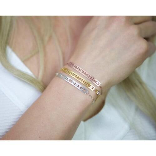 Custom Coordinate Bar Bracelet Personalized Latitude Longitude Jewelry Roman Numeral Bracelet Anniversary Gift Wedding Gift