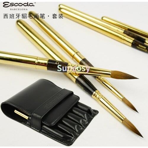Escoda Reserva Tajmyr Ser 1214 Pocket Brush,1250/1240 Brush Set Packaged In A Beautiful Genuine Leather Wallet