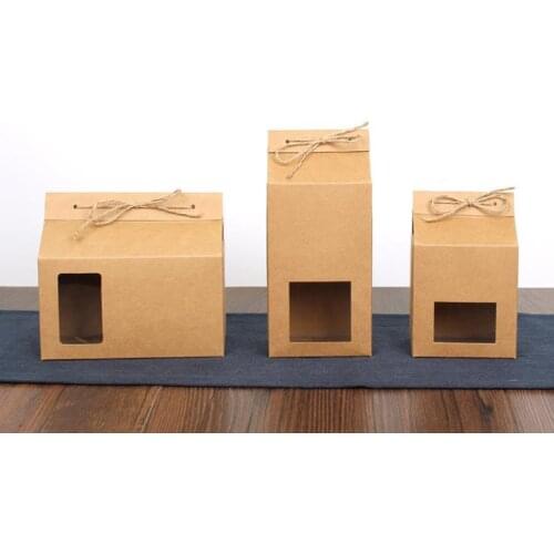100pcs Tea packaging cardboard kraft paper bag,Clear Window box For Cake Cookie Food Storage Standing Up Paper Packing Bag SN