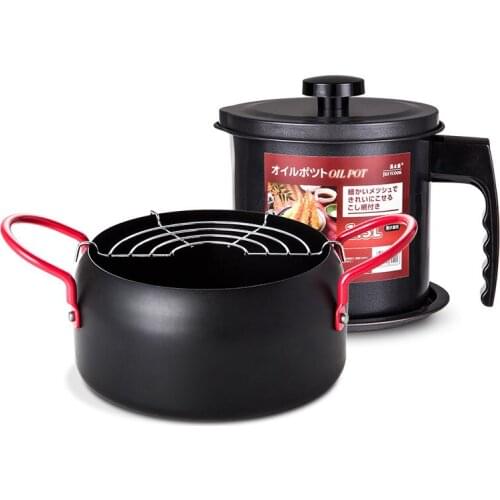 Creative Japanese Tempura Fryer & Oil Container Fried Kitchenware Set Multi-Size Household Frying Pan Pot Cooking Tools
