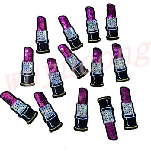 Lipsticks Sequined Patches Stickers Iron on Patches for Clothing Bags DIY Decoration Sequins Patch Small Appliques 20PCS/lot