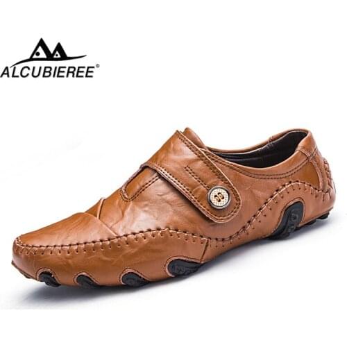 ALCUBIEREE Brand Mens Genuine Leather Loafers Boat Shoes Men Slip-on Breathable Driving Shoes Men Moccasins ShoesBig Size 46