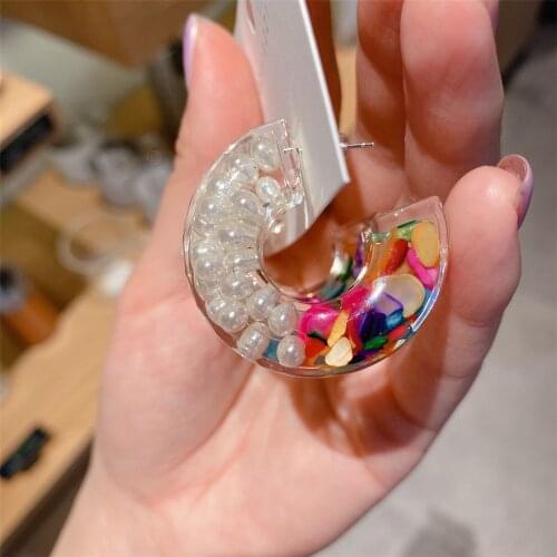Trendy Colorful Transparent Acrylic Hoop Earrings Geometry C-shaped Earrings For Women Girl Party Jewelry Gift