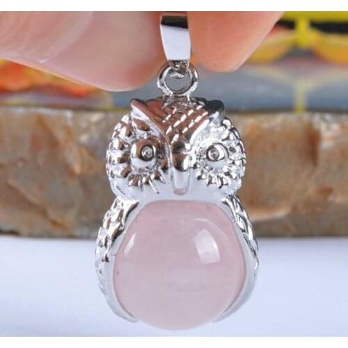 Natural Rose Crystal Bead GEM Pendant Jewelry For Gift Owl S954