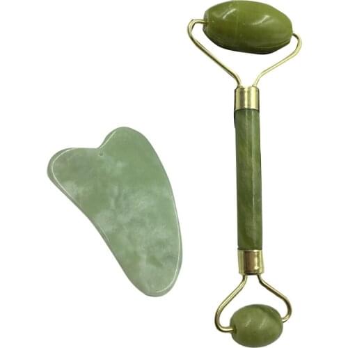 Jade Roller Facial Massage Tool Set Natural Stone Face Massager Guasha Massage Board Gua Sha Scraper Jade Roller And Guasha Kit