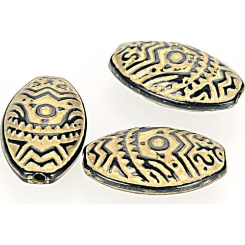 New Arrival Wholesale Plating Acrylic Antique Design Stripe Oval Spacer Charms Beads For Diy Jewelry Making Bracelet & Necklace