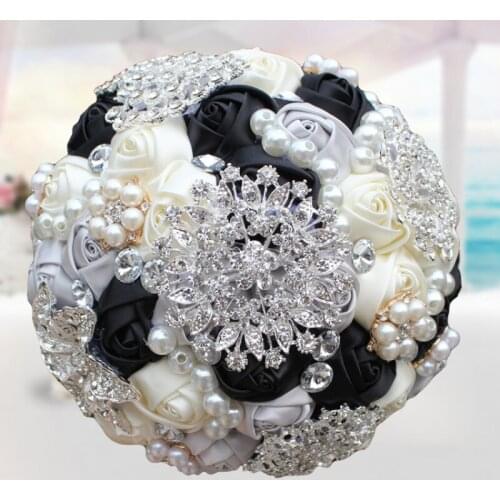 Newest sliver +black +cream artificial wedding bouquets crystal bridemaid wedding bouquets for wedding decoration
