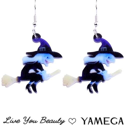 New Funny Earrings Statement Printed Cute Drop Resin Witch Earrings For Women Girls Gifts Fashion Jewelry