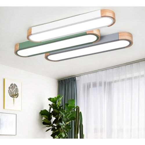 Office 220V LED Ceiling Lights With Metal Lampshade For Living Room Long Shaped Bedroom Wooden Surface Mounted Lighting