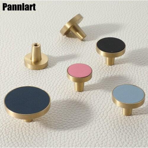 Pannlart 1 Pc Mini Brass Handles Single Hole Leather Knob Cabinet Wardrobe Door Pulls Drawer Handle Round Hardware Small Handle