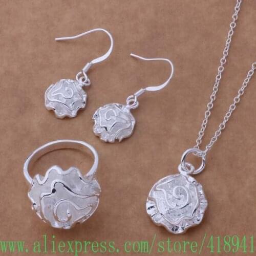 Silver Plated Jewelry Sets Earring 288 + Necklace 301 + Ring 286 /ednamuua bepajvwa AS193