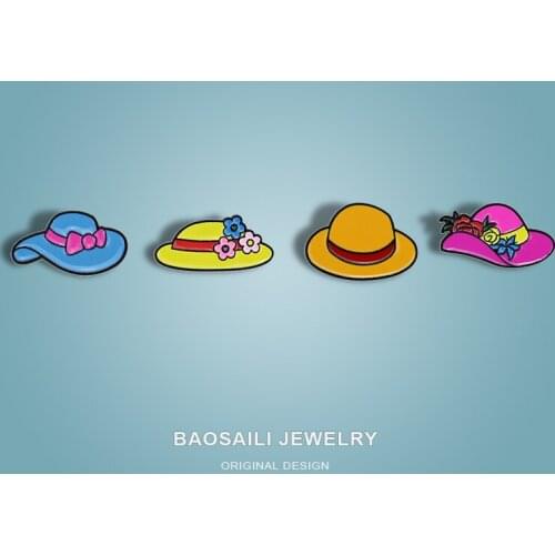 Creative Pins Sweet Cartoon Color Hat Brooch Clothing Accessories Soft Girl Cute Straw Hat Beach Hat Badge