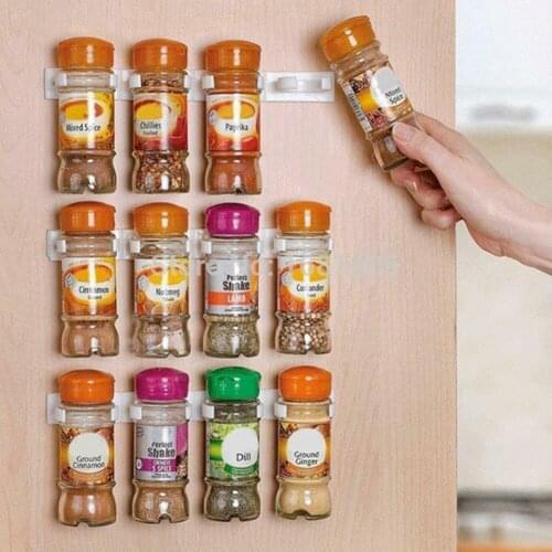 20Pcs Self-adhesive Spice Jar Holder Plastic Seasoning Bottle Rack Cuttable Condiment Bottle Organizer Kitchen Storage Holder