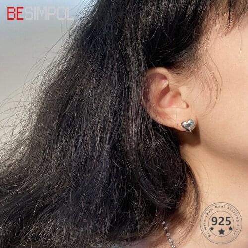 Besimpol Real 925 Sterling Silver Heart Earrings Fashion Korean Style Minimalist Party Earrings For Women Luxury Fine Jewelry