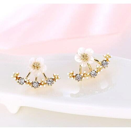 New Flower Crystals Stud Earring for Women Rose gold color Double Sided Fashion Jewelry Earrings female Ear brincos Pending