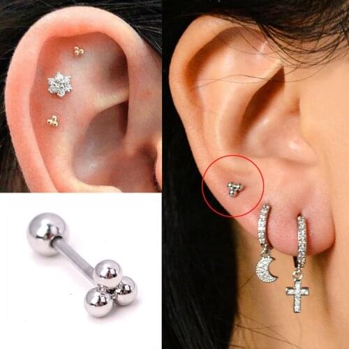 1 pcs Stainless Steel Crystal Zircon Star Moon Ear Studs Earrings For Women/Men Cross Bowknot Tragus Cartilage Piercing Jewelry