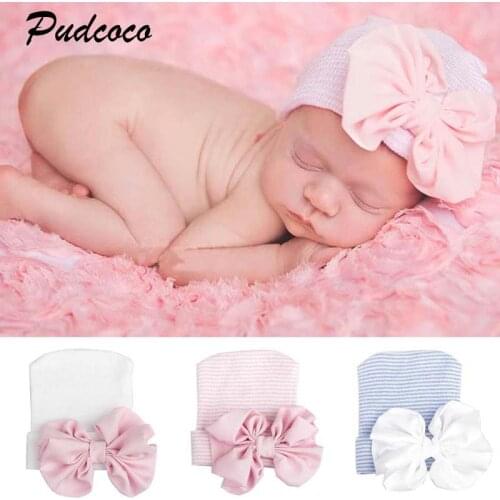Pudcoco Stripe Headband Newborn Baby Infant Girl Toddler 2018 New Comfy Bowknot Hospital Cap Beanie Hat 0-6M