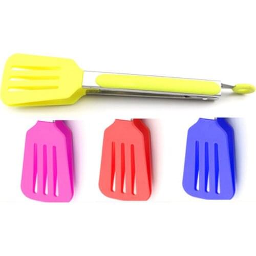Silicone Kitchen Cooking Salad Serving BBQ Tongs Stainless Steel Handle Utensil BBQ Clip Salad Bread Serving Tongs Color Random