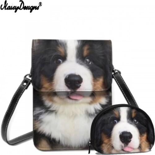 Bernese Mountain Dog Print Women Messenger Bag 2 pcs/set Mini Puppy Coin Purse Female Handbag Shoulder Diagonal Cross Body Bag