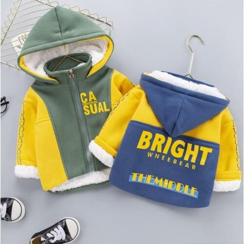 Baby Boys Girls Thicken Hooded Add Cotton Winter Warm Children Fashion Clothes Infant Casual Add Cotton Kids Velvet Tracksuits