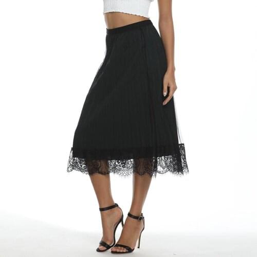 New Lace Women Pencil Skirts Plus Size Elastic Waist Elegant Ladies Summer Sexy Black Pleated Maxi Skirt faldas mujer moda XXXL