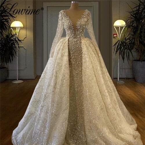 Pearls Muslim Evening Dresses Two Pieces Dubai Design Long Party Dress For Weddings Arabic Plus Size Prom Gowns Vestido De Festa