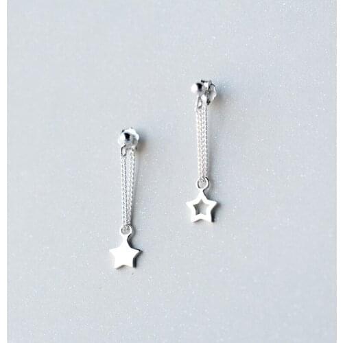 MloveAcc Brand 100% 925 Sterling Silver Star Long Drop Earrings for Women Girls Fashion Jewelry Brincos