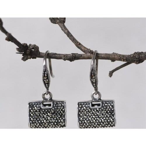 FNJ MARCASITE Bag Earrings 925 Silver 100% Pure Original S925 Silver Sterling Drop Earring for Women Jewelry