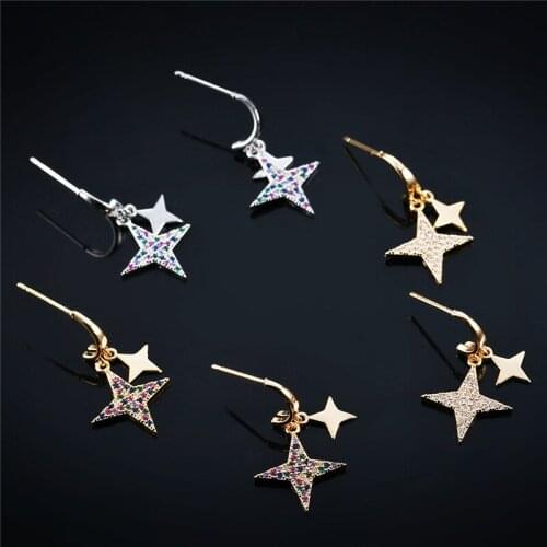 Fashion Simple Design Star Earrings Top Quality Multicolor Zircon Hoop Earrings for Women Girls Lady Fashion Jewelry