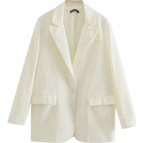 XNWMNZ Za Women White Blazer Coat Vintage Notched Collar Pocket 2021 Fashion Female Casual Chic Tops womens spring jackets top